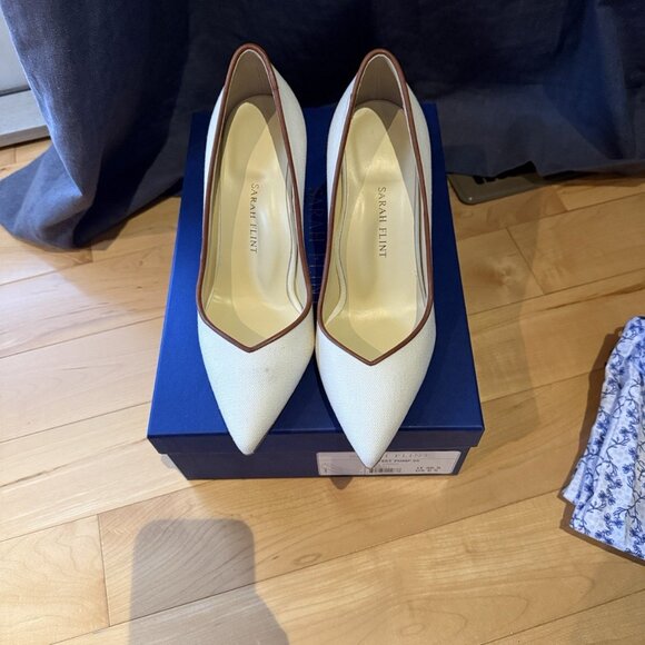 Sarah Flint Cream Canvas perfect pump 85mm - Picture 3 of 5